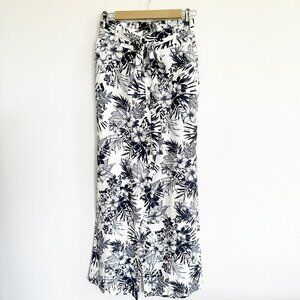 Sound/Style Pants Women S Belted Tropical Wide Leg Palazzo Floral Linen Blend
